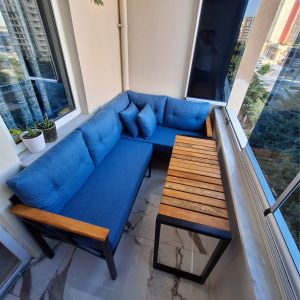 Siyah Metal Mavi Balkon Takımı