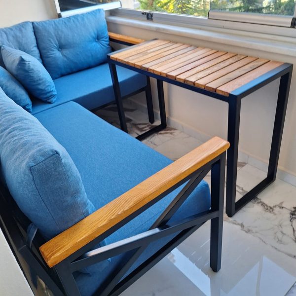 Siyah Metal Mavi Balkon Takımı - Görsel 2